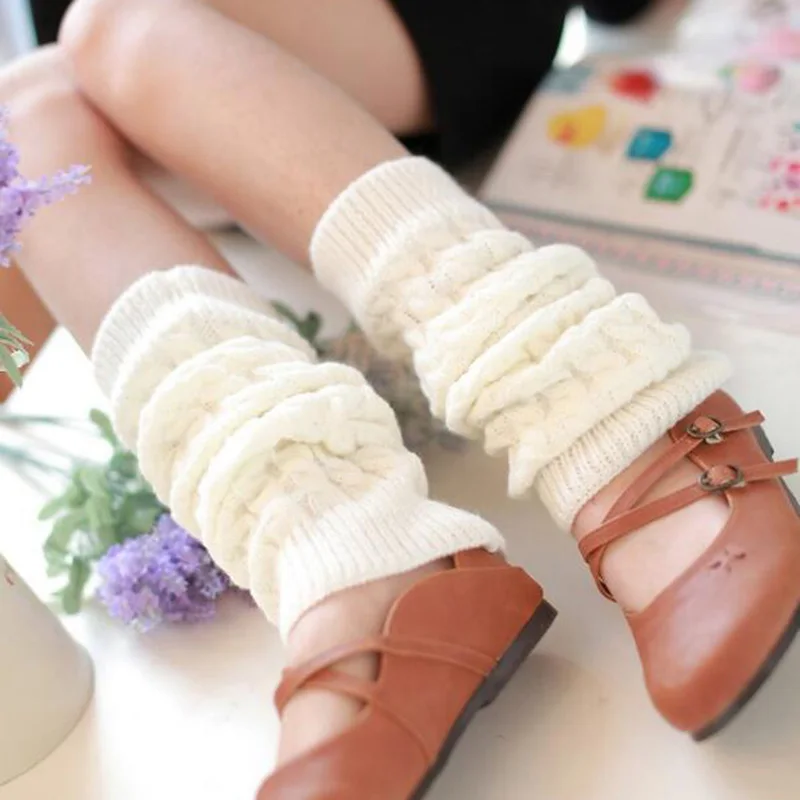 Japanese Lolita Leg Warmers Women Winter Thicken Knit Loose Style Lady Knee Stockings Leggings Warm Boots Punk Girl Long Socks