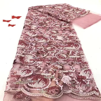 

5 yards Fabric African french Tulle french fabric Sequins net lace Embroidery Flowers Nigerian Lace Fabrics For Wedding dress