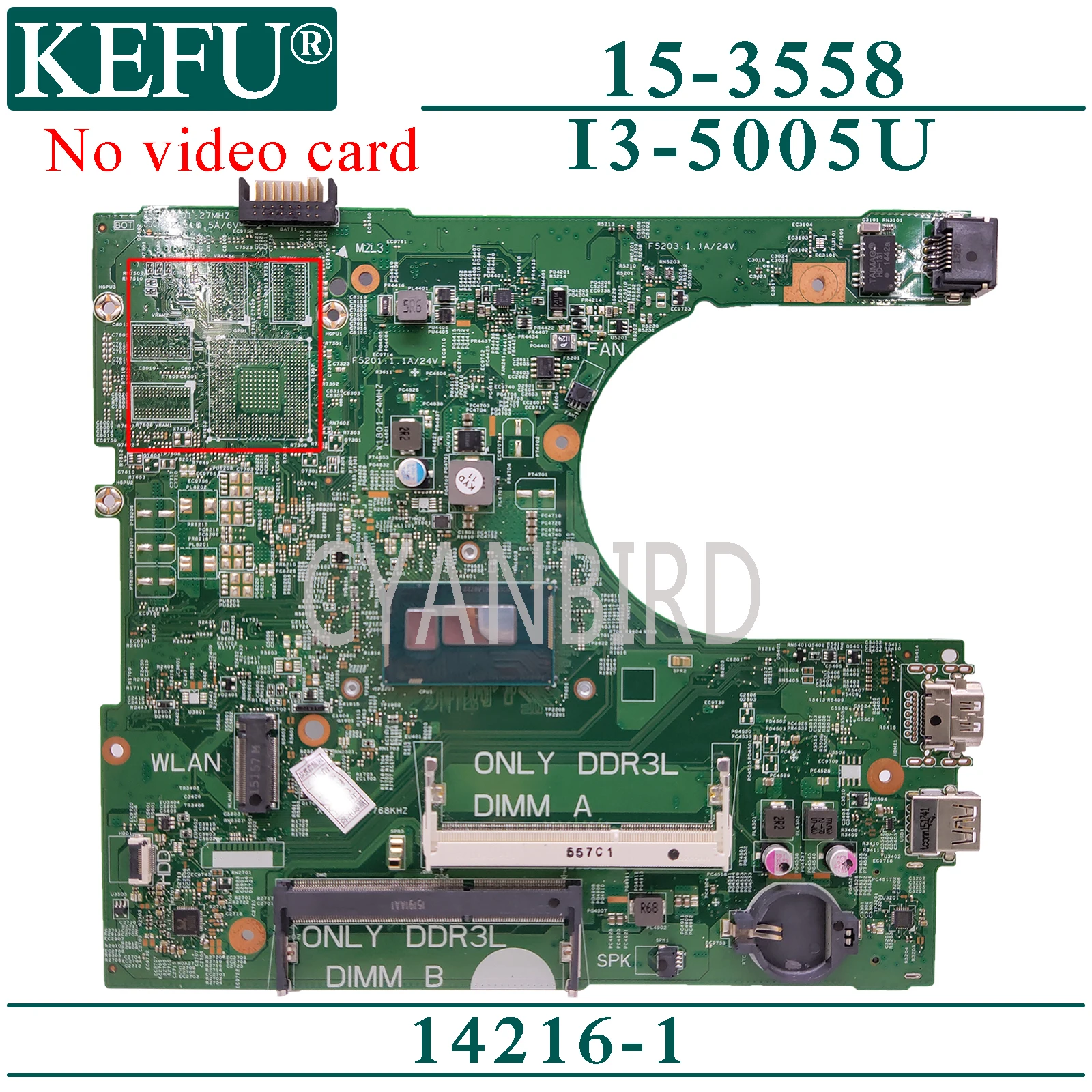 

KEFU 14216-1 original mainboard for Dell Inspiron 14-3458 15-3558 with I3-5005U Laptop motherboard