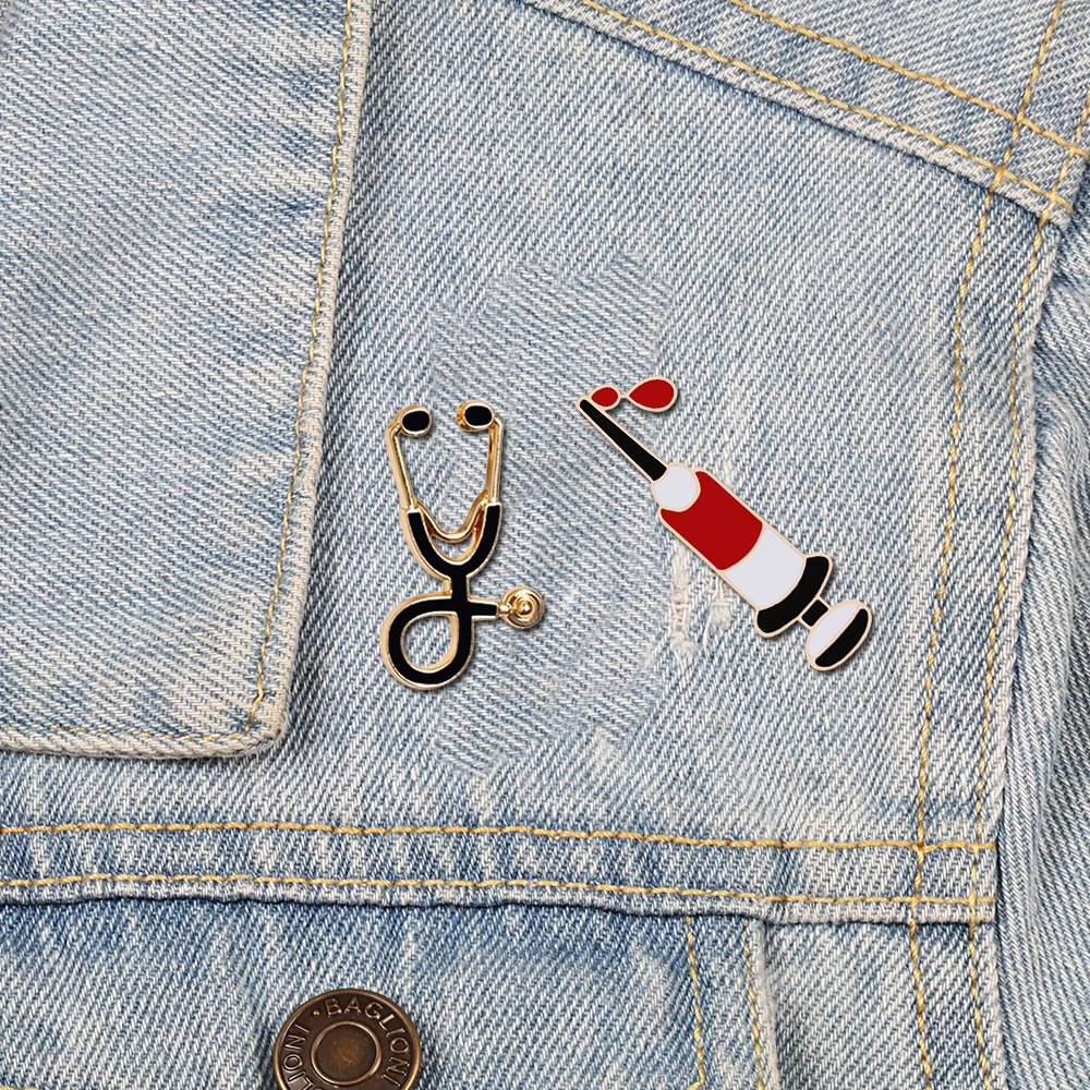 Doctor Nurse Pin Medicine Enamel Pins Syringe Injector Stethoscope