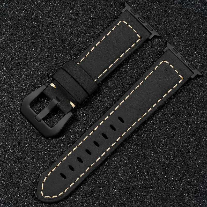 DIMU масло воск кожаный ремешок для наручных часов Apple Watch, версии 5/4/3 38 мм 42 мм для наручных часов Apple Watch, ремешок для iWatch, версия 40 мм 44 мм часы браслет - Цвет ремешка: All Black