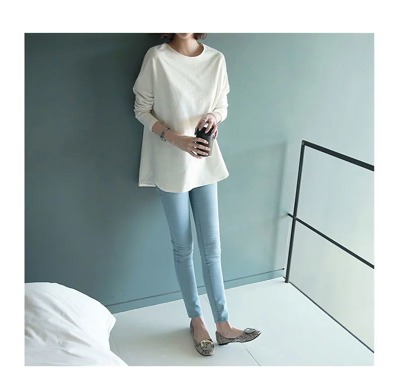 Woman Tshirts Sweater Long Sleeve White T-shirt Women Loose round Collar in Black Ropa Mujer Camisetas friends t shirt