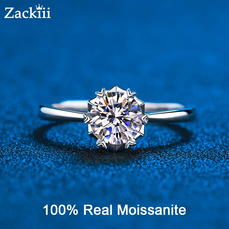 

1 Carat Certified Moissanite Wedding Bands Platinum Plated Sterling Silver Round Diamond Heart Prong Engagement Ring For Women