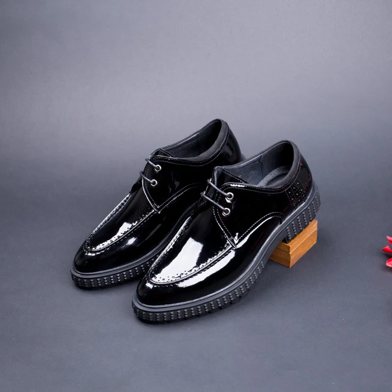 

Men's Shoes Lace-up Thick Bottomed Patent Leather Shoes Comfortable Leather Zapatos De Hombre