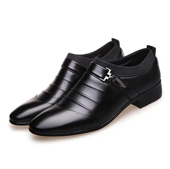 

Men's British Slip On Split Leather Pointed Toe Men Dress Shoes Business Wedding Oxfords Formal Shoes For Male 38-48