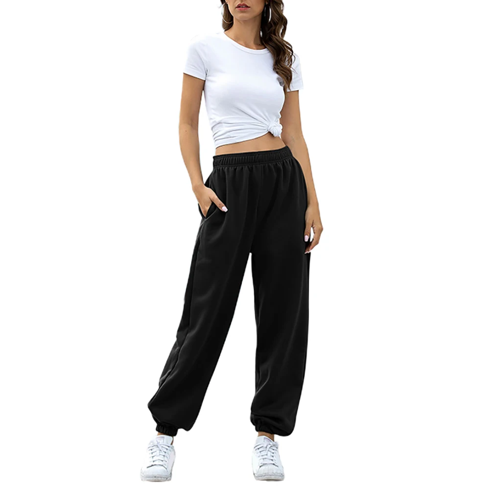 Women Pockets High Waist Ankle Tied Thick Long Sweatpants Sports