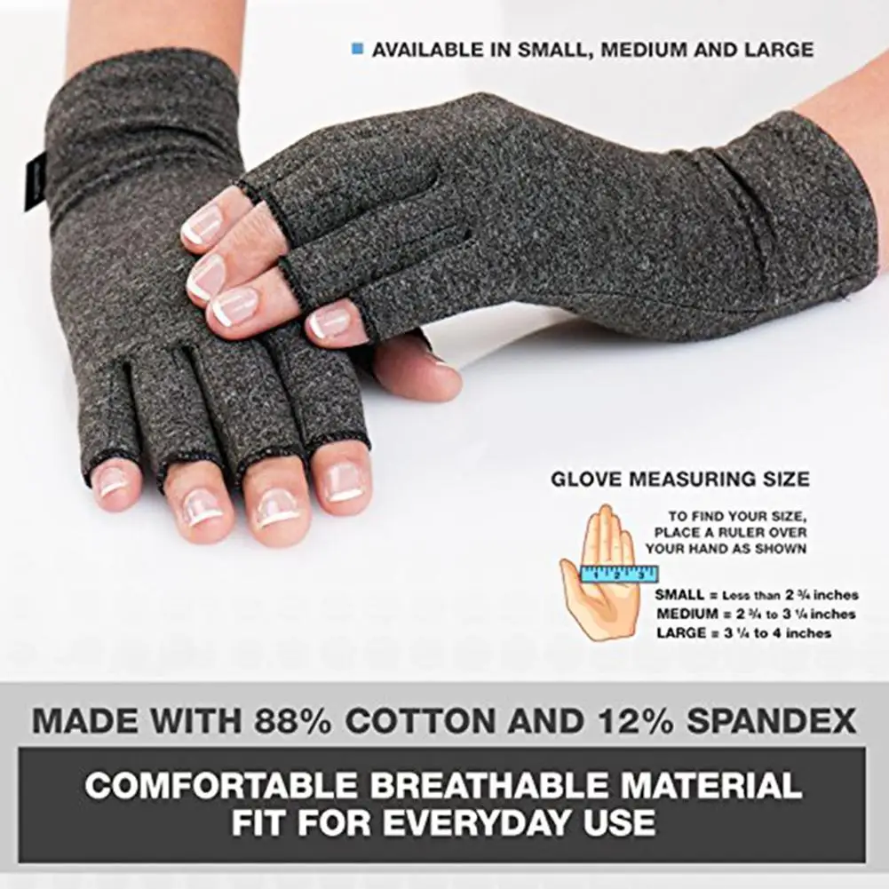 

Hot 1 Pair Women Men Cotton Elastic Hand Arthritis Joint Pain Relief Gloves Therapy Open Fingers Compression Gloves