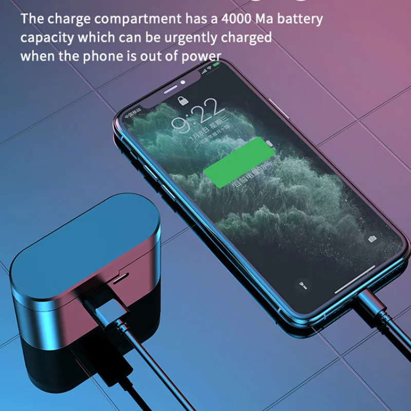 TWS Bluetooth Earphone Stereo Wireless Headphones IP54 Waterproof Earphone with Dual Microphone 4000mAh Metal Charging Box