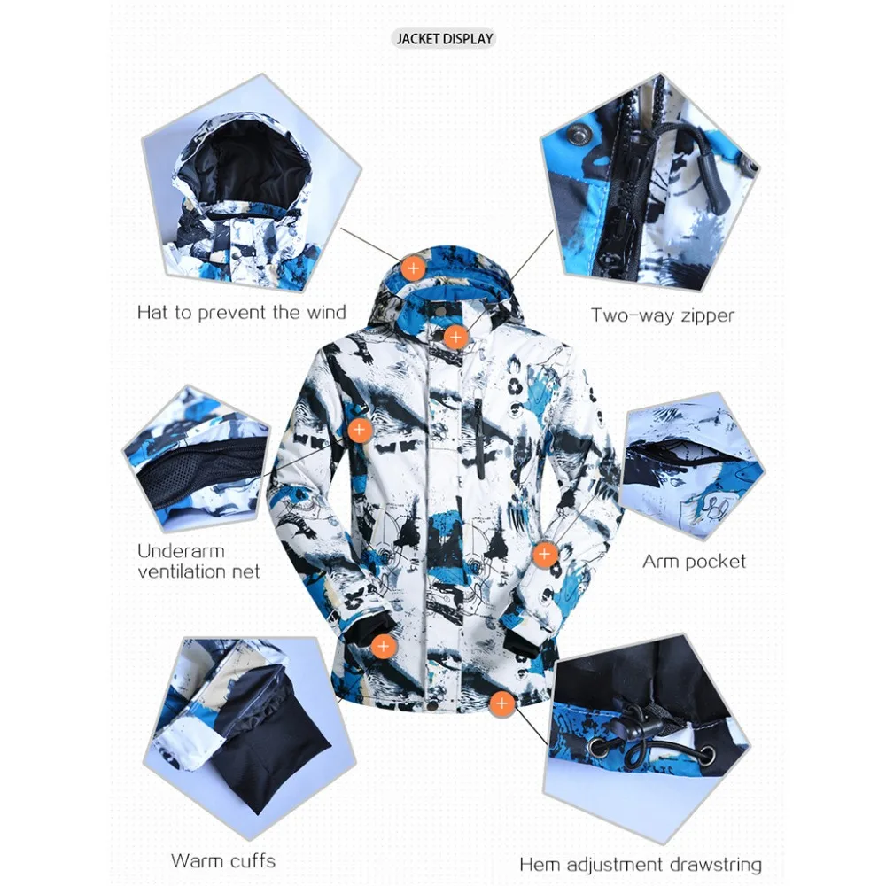 Men's Ski Tops Winter ski suit Hiking Jackets Men coat cold and windproof moisture-proof warm  #3d06 (21)