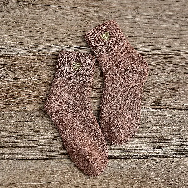 Осенне-зимние женские носки с вышивкой в виде сердечек теплые женские шерстяные носки на толстой подошве женские теплые носки для зимы - Цвет: 10