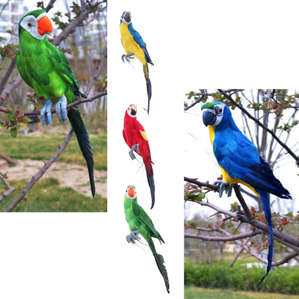 Fake Artificial Parrot Feathered Bird Budgie Garden Home Decoration 45cm
