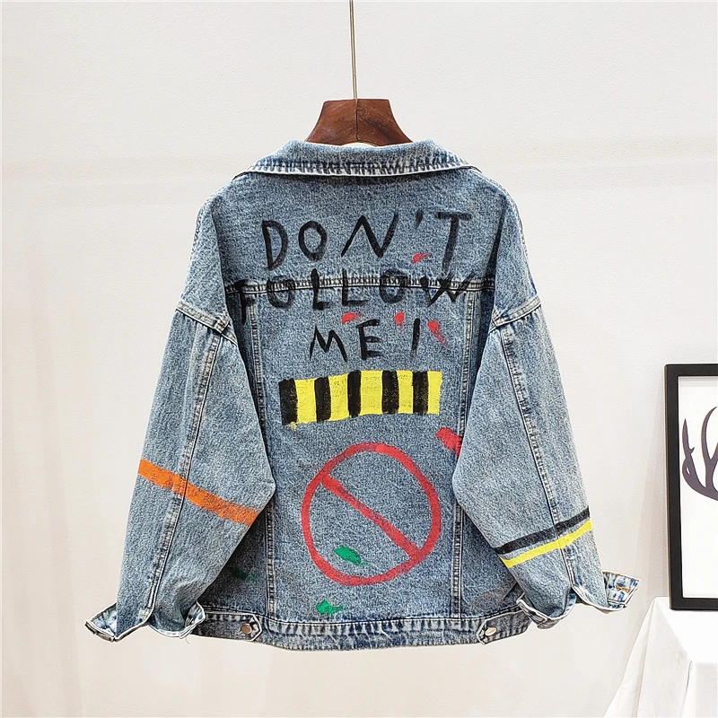 Осенние новые модные женские джинсовые куртки Harajuku граффити печати с длинным рукавом джинсовая куртка девушки подростковые джинсы пальто Верхняя одежда