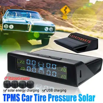 

Solar Charging Car Alarm TPMS Tire Pressure Sensor Digital Tyre Pressure Monitoring System Gauge 4 External Sensor