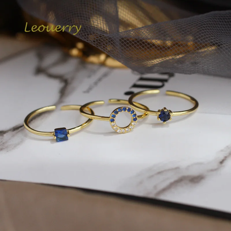 Leouerry, 925 пробы, серебряное, геометрическое, голубое, циркон, крошечное, Открытое кольцо, тонкое, на палец, кольцо для женщин, элегантное, свадебное ювелирное изделие