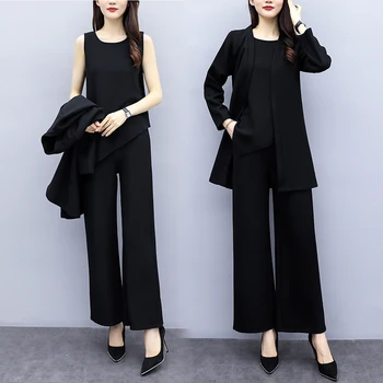 

women plus size clothes set long top pants M-4XL 3 three piece XXL XXXL 3XL XXXXL loose Casual Business fat sets Suits for woman
