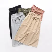 Женская летняя однобортная юбка с поясом и высокой талией, Корейская уличная Однотонная юбка с разрезом спереди