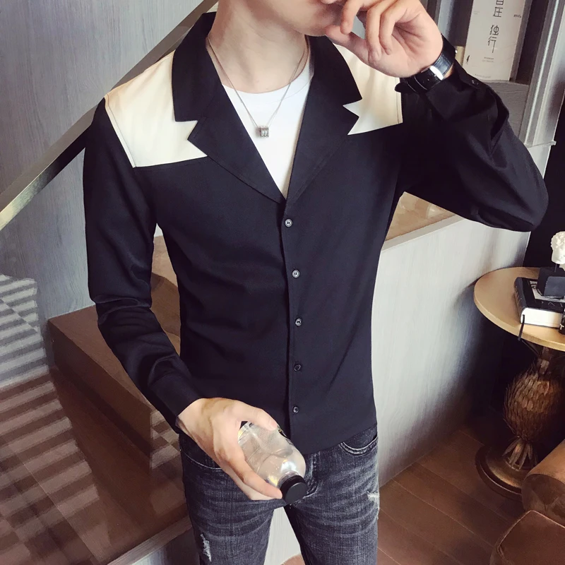 Мужская рубашка Kemeja Pria Camisa Masculina, Корейская мужская одежда, осенняя Роскошная Клубная рубашка с длинными рукавами