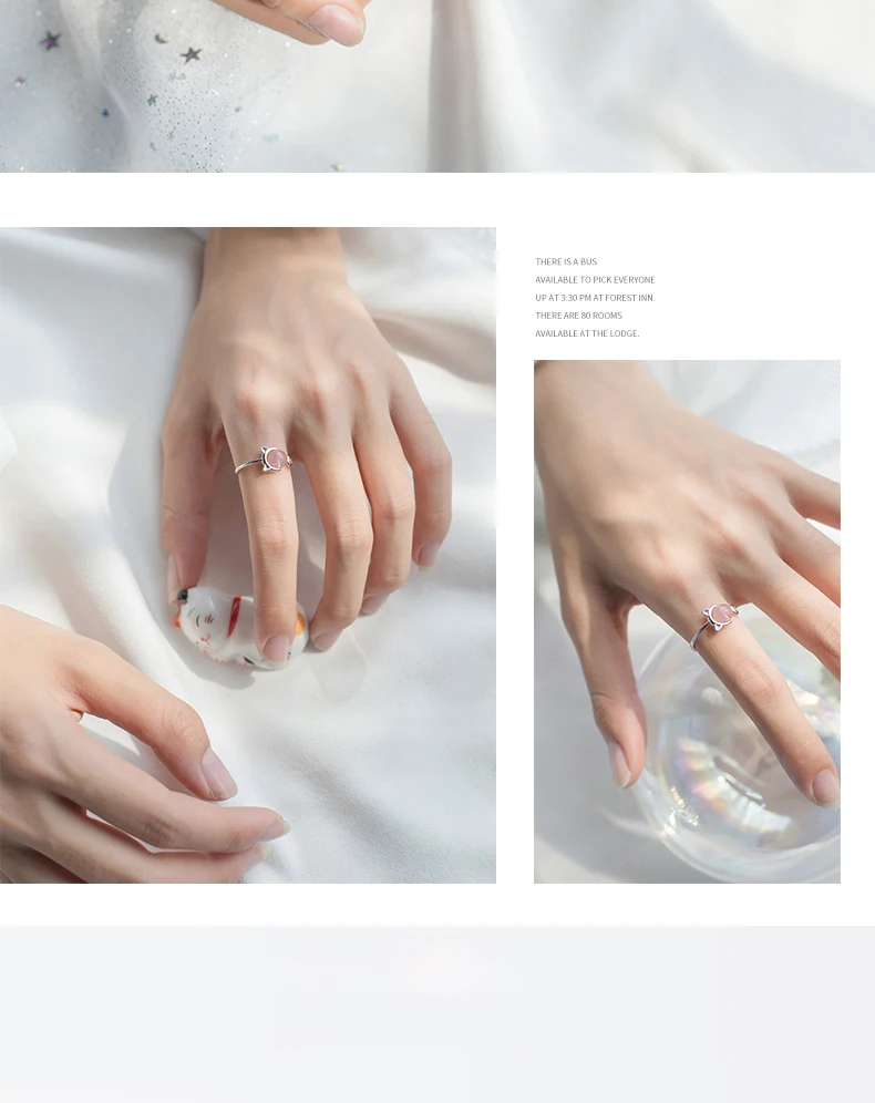 Modian Pink Crystal Cute Cat Face Open Adjustable Ring for Women Fashion Sterling Silver 925 Animal Ring Fine Jewelry Bijoux