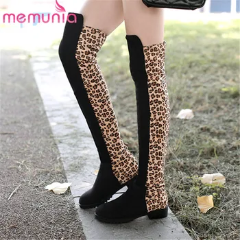 

MEMUNIA 2020 new arrival flock over the knee boots women Leopard mixed colors square heel shoes sexy slim Stretch boots female