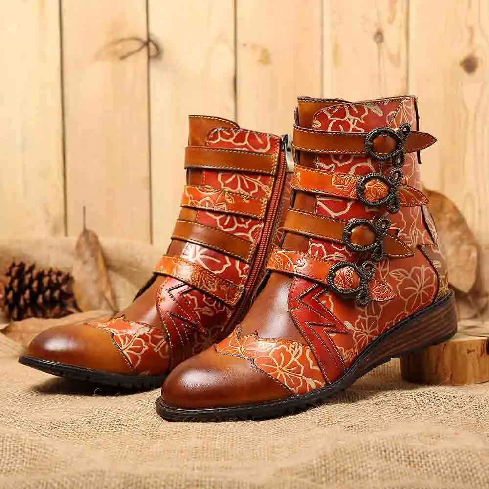 SOCOFY/ботинки из натуральной кожи на молнии в стиле ретро с тиснением, неравномерной строчкой, металлическая пряжка с узлом-бабочкой женская обувь
