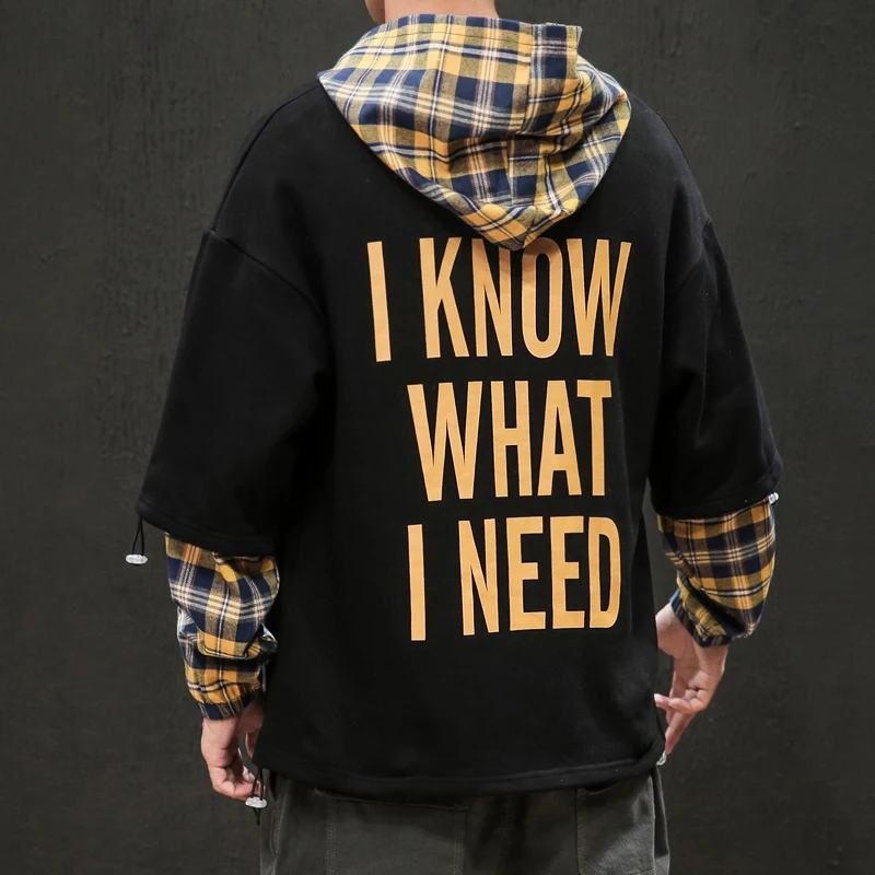 

Original Designer False Two Pullovers for Mens Plaid Hoodies with Letter Printed Sweatshirt on Back Japanese Harajuku Streetwear
