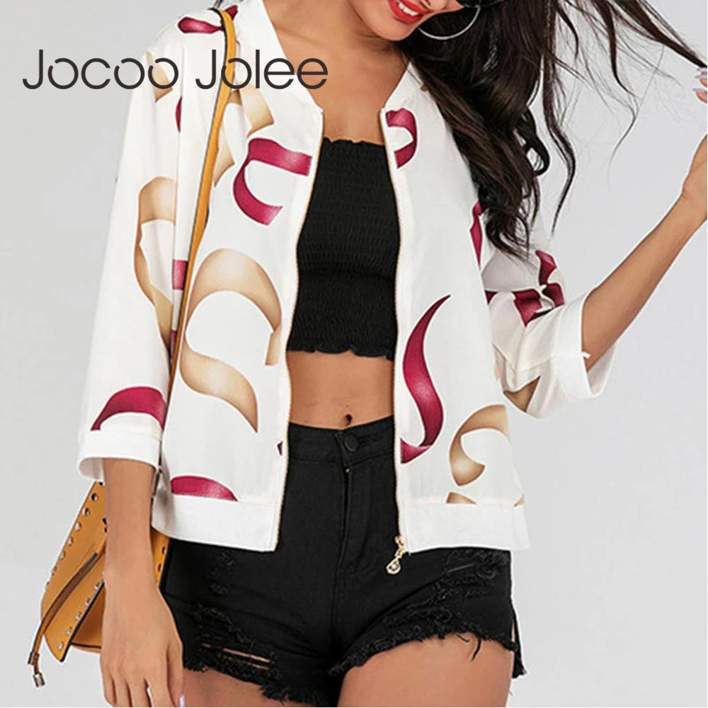 

Jocoo Jolee Women Fashion Pattern Print Bomber Jackets Autumn Vintage Leopard Coats Casual Zipper Basic Jackets Streetwear 2019