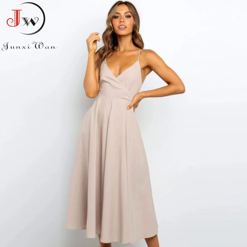 Женское летнее длинное платье с v образным вырезом и высокой талией Сексуальные
