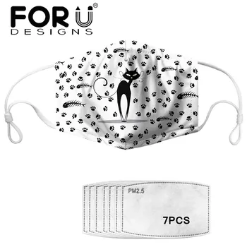 

FORUDESIGNS Children's Face Mouth Mask and 7pcs PM2.5 Filters 3D Cartoon Cats Printting Germ Protection Dustproof Maske