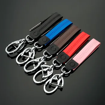 

For BMW Volkswagen Audi Ford double-sided hand-woven leather webbing metal key chain waist hanging key ring chain ring pendant
