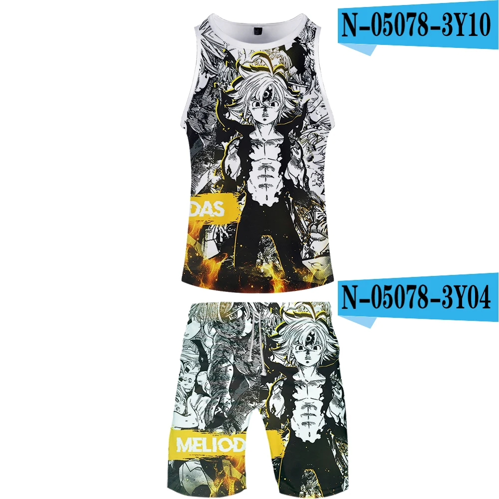 The Seven Deadly Sins Mens Tank Tops Shirt Cartoon 3D Print 2 Piece Vest Set Jerseys Harajuku Summer Anime Tracksuit Men Clothes - Цвет: one