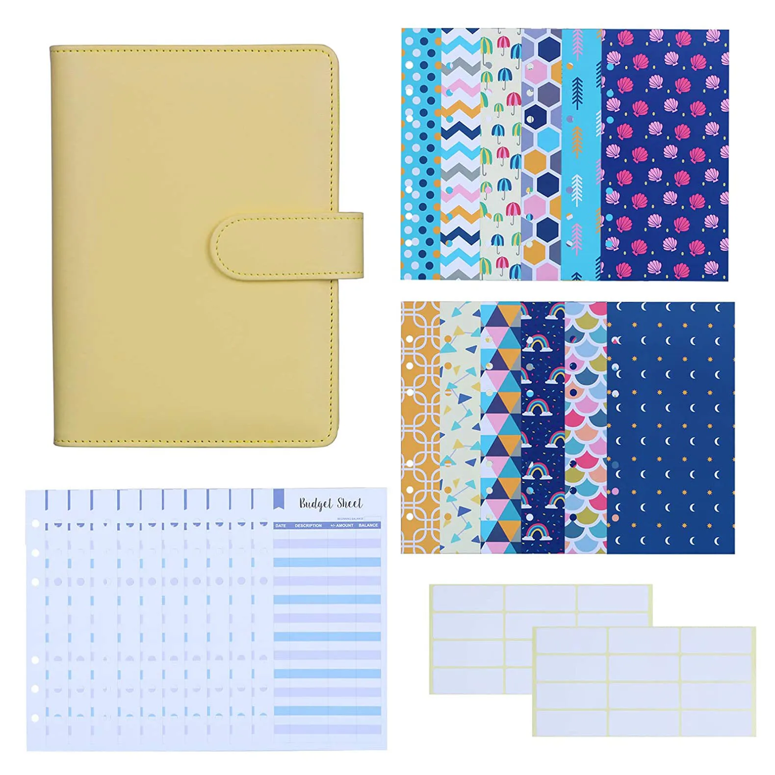 A6 PU Leather Binder Budget Envelopes System Organizer, Budget Cash Envelopes, Expense Budget Sheets and Labels for Bill Planner a6 budget binder with zipper envelopes notebook cover cash envelopes budget planner organizer for a6 binder notebook journal