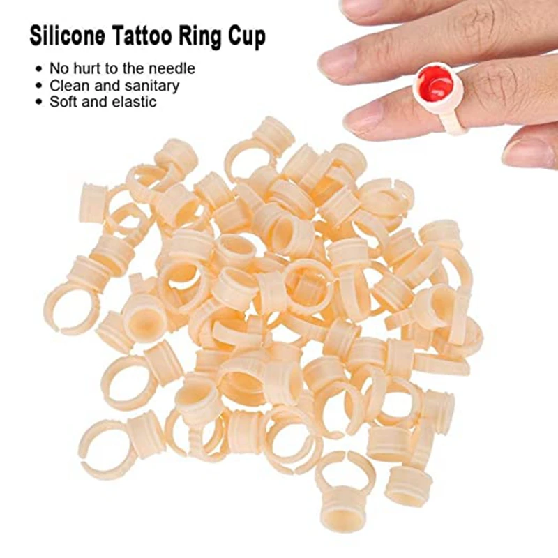 100 Stück Tattoo Ring Cups – Silikon, Einweg, Verstellbar, Für Pigmente & Wimpernkleber