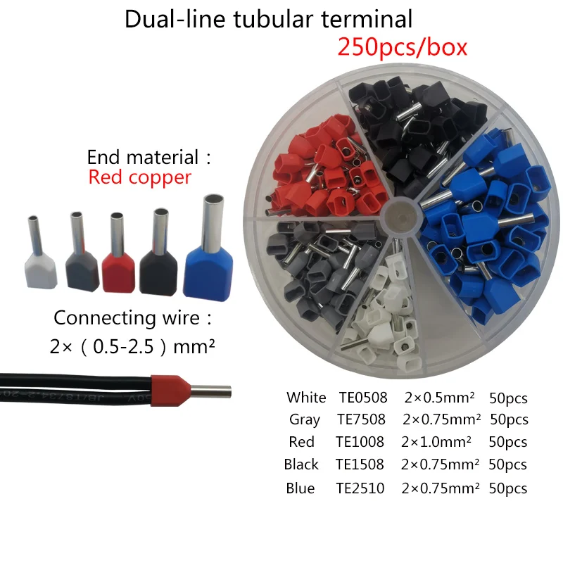 TE двухлинейный трубный комбинированный набор игловидный холодный-прессованный параллельный Красный медный проводочный терминал 2×0, 5-6 мм м²