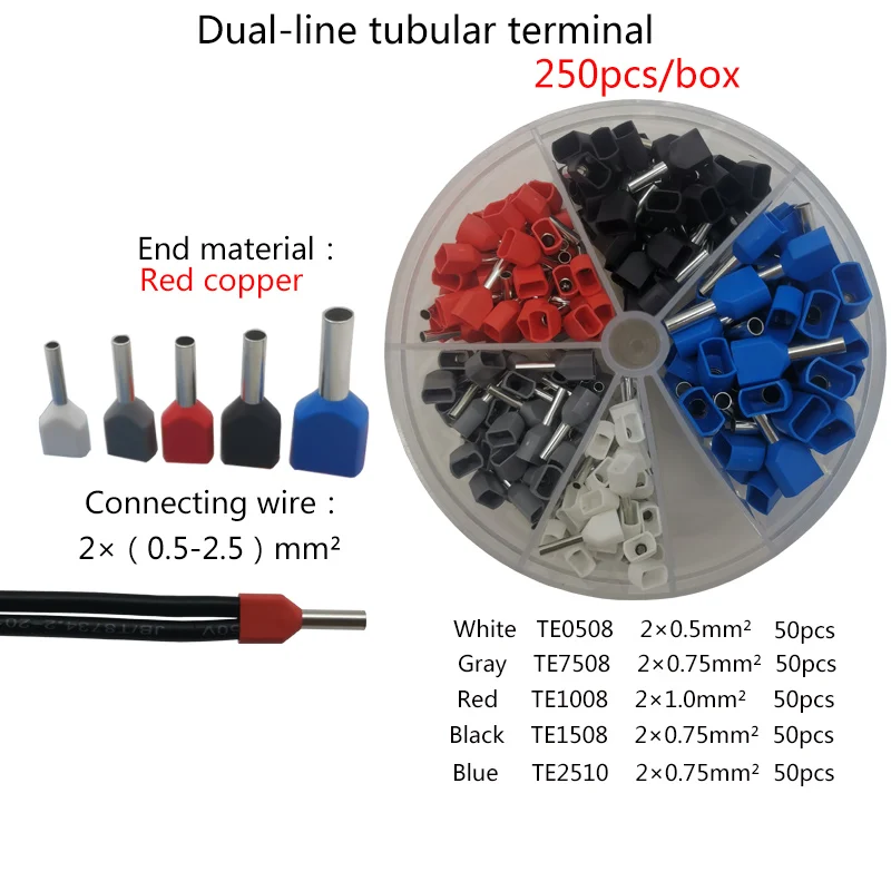 

TE Dual-Line Tube Combination Set Needle-Shaped Cold-Pressed Parallel Red copper Wiring Terminal 2×0.5-6mm²