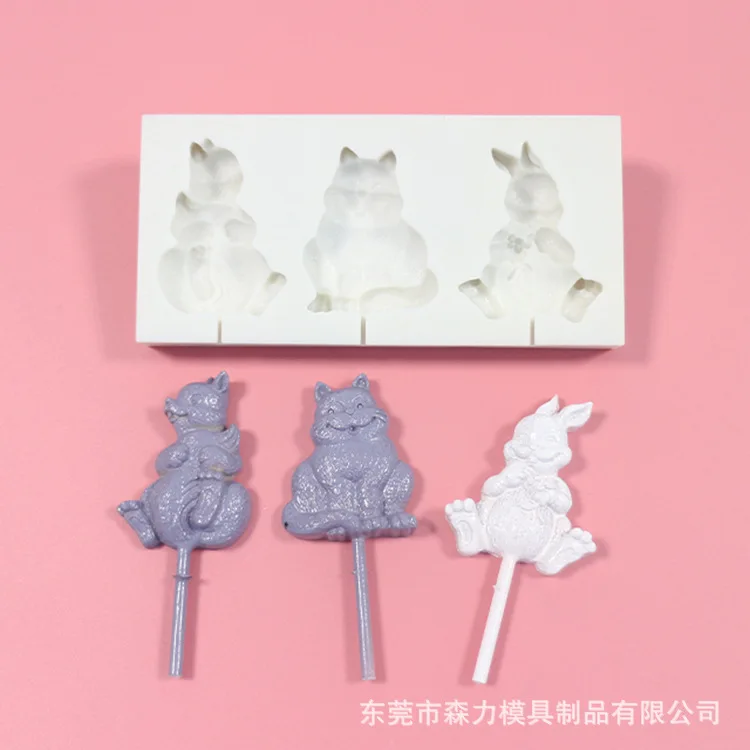 Cartoon Animal Lollipop Fondant Silicone Mould Turtle Squirrel Rabbit Chocolate Bakery Lollipop Mold