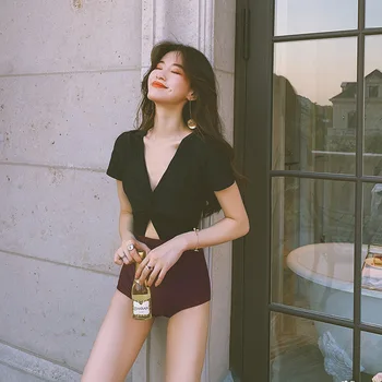 

Swimwear For Girls Swimsuits Women Summer 2019 Women's Bathing Suit New Sexy Coloured Short Long Sleeve Back Swimming Spandex