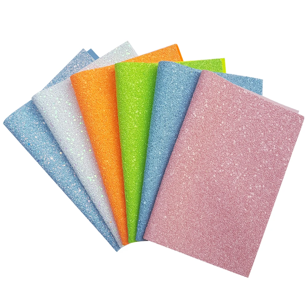 QIBU 22*30cm Chunky Glitter Fabric Thicker Rainbow Neon Faux Leather Sheets Handmade Decoration A4 DIY Bow Earring Accessories