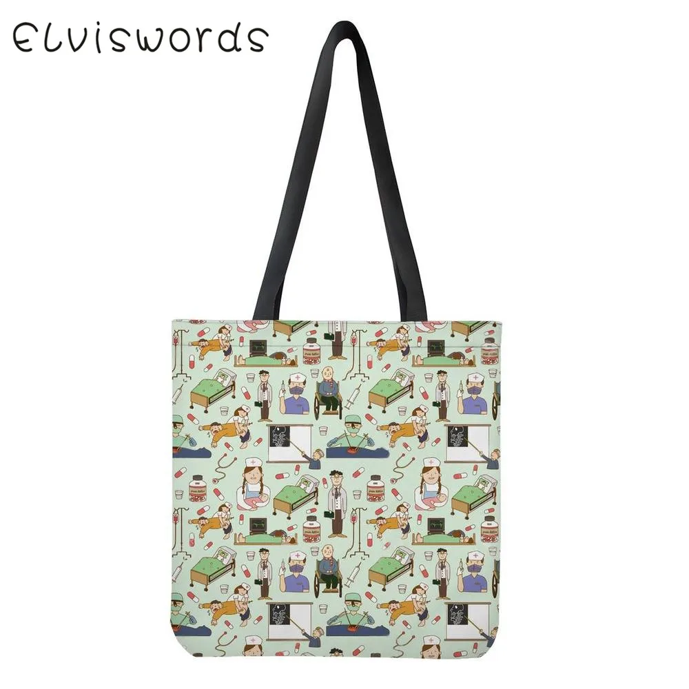 ELVISWORDS, модные женские сумки для покупок, Мультяшные сумки для медсестры, доктора, с рисунком, женские повседневные сумки на одно плечо, Большая вместительная Холщовая Сумка - Цвет: HXA314Z22