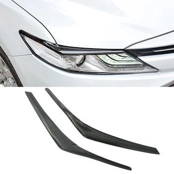 

2Pcs Bright Black Front Headlights Eyebrow Eyelid Sticker Cover Trim for Toyota Camry 2018-2019