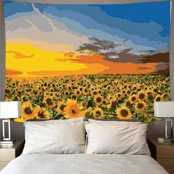 

Sunrise sunflower print tapestry cheap hippie wall hanging bohemian mandala mural oil painting style decorative art