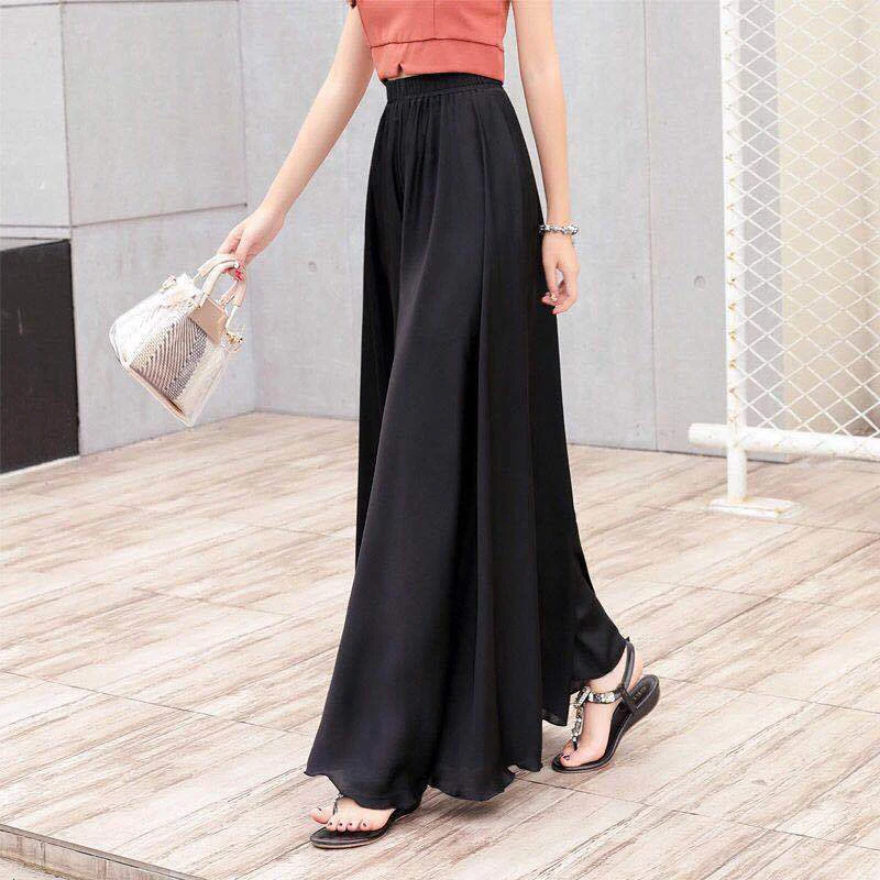 

AECU 2021 Women Pant Wide Leg Solid Color Culottes Pant Female High Waist Thin Chiffon Plus Size Casual Ladies Culottes Trousers