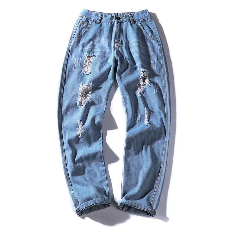 Мужские рваные джинсы в байкерском стиле повседневные зауженные брюки из денима