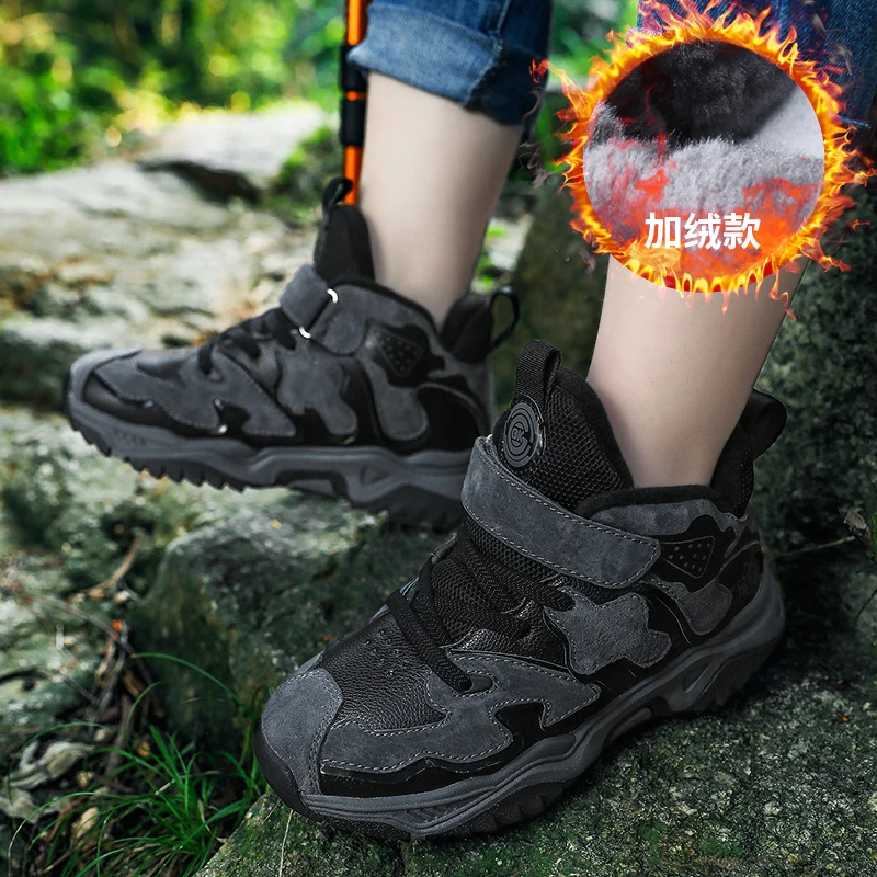 Детские зимние ботинки, теплые походные ботинки для мальчиков и девочек, детские треккинговые скалолазание, уличные спортивные кроссовки, Нескользящие, CN Размер 32-40