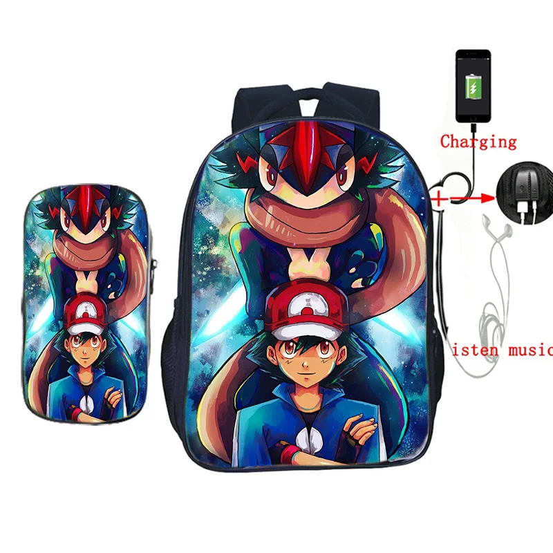 6 Pokemon Greninja 2 шт./компл. рюкзак для женщин и мужчин школы USB рюкзаки с зарядным устройством для подростков девочек мальчиков ноутбук путешествия рюкзак - Цвет: 6