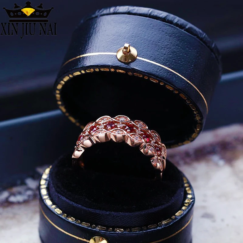 925 Anillos Silver Three-layer Princess Rose Gold Ring Ruby Engagement Red Pomegranate Ladies Celebrity Endorsement | Украшения и