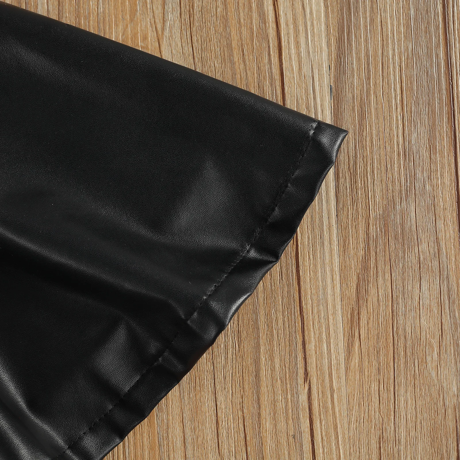 Toddler Baby Girl Black Overall Dress Soft Fabric Faux Leather Ruffle Sleeve Backless Suspender Skirt Comfortable Sweet Casual