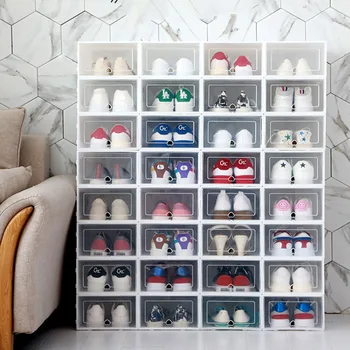 

6pcs Shoe Box Plastic Transparent Thickened Clamshell Shoe Storage Box Dustproof Multifunctional Storage Container 33X24X14CM