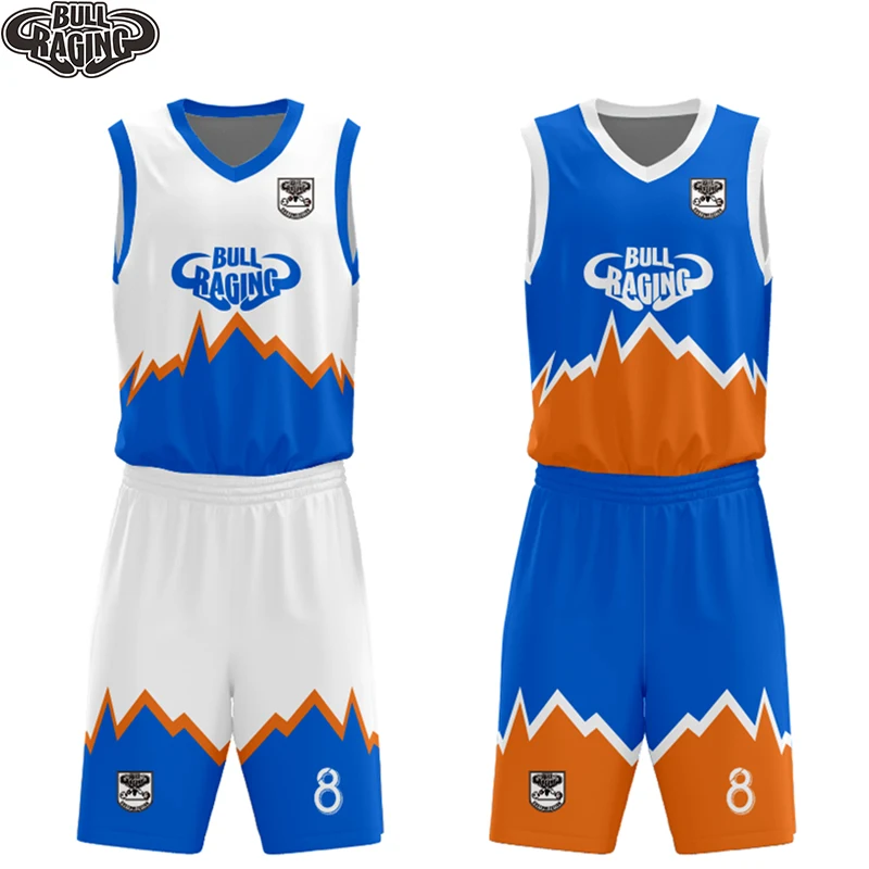 

white blue red black design uniform customized sublimation reversible basketball sets