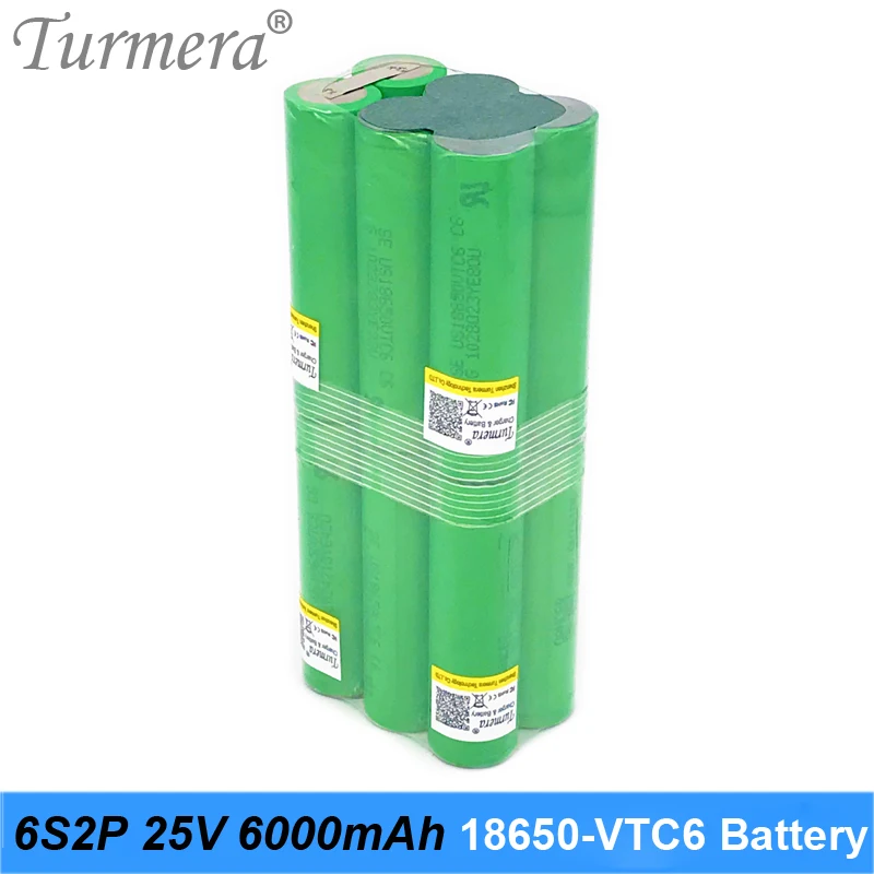 Аккумулятор Turmera 6S 21,6 V 25,2 V 18650 pack vtc6 6S2P 6000 mah, паяльная батарея для отвертки и садового инструмента, подгонянная батарея