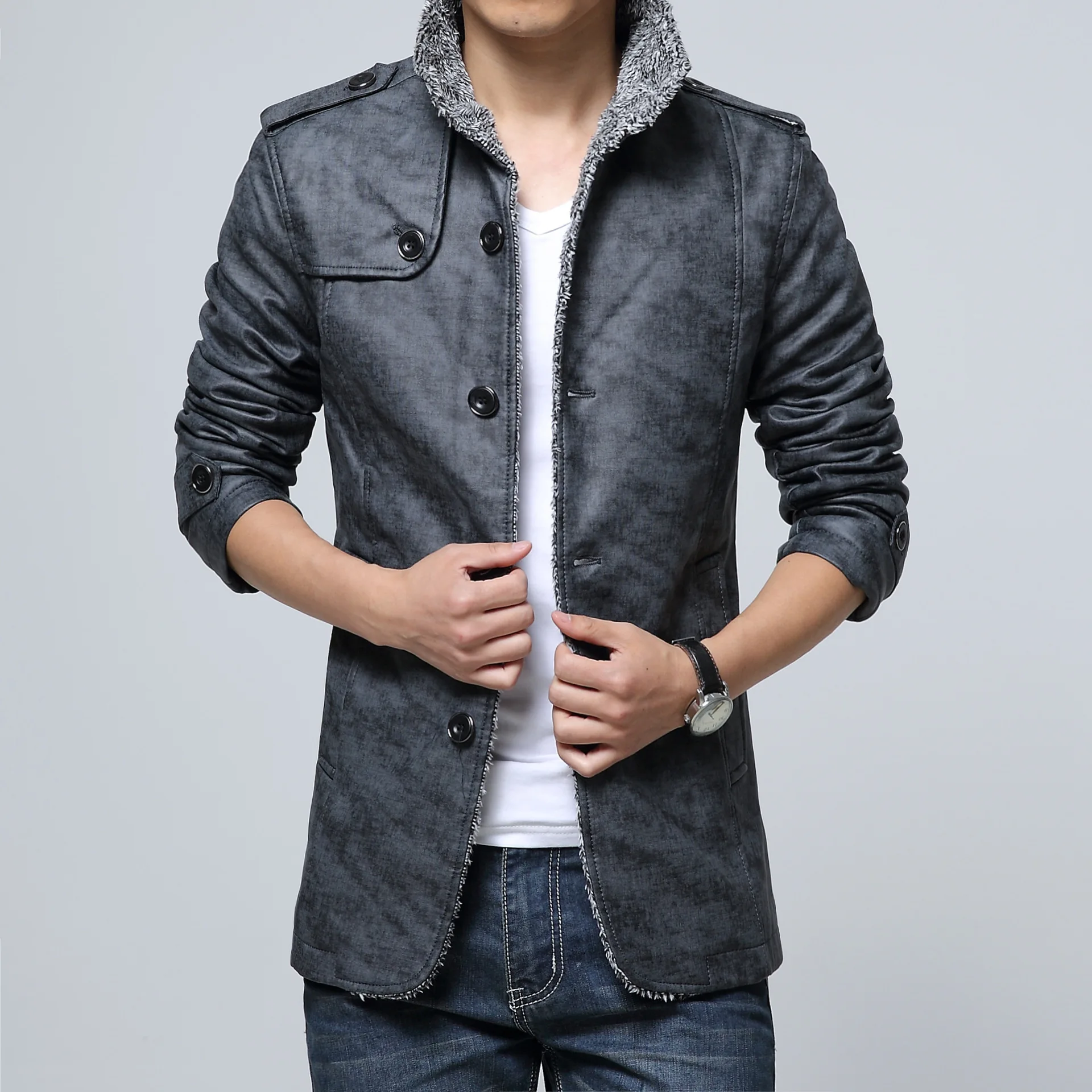 Drak Grey Jacket WBDDT, мужская кожаная куртка, меховое пальто, искусственная зимняя мотоциклетная винтажная кожаная куртка из искусственной кожи, плюс 8XL, кожаная байкерская куртка, Прямая поставка - Цвет: Drak Grey Jacket